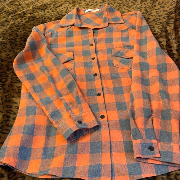 Tops - Orange and gray flannel button up